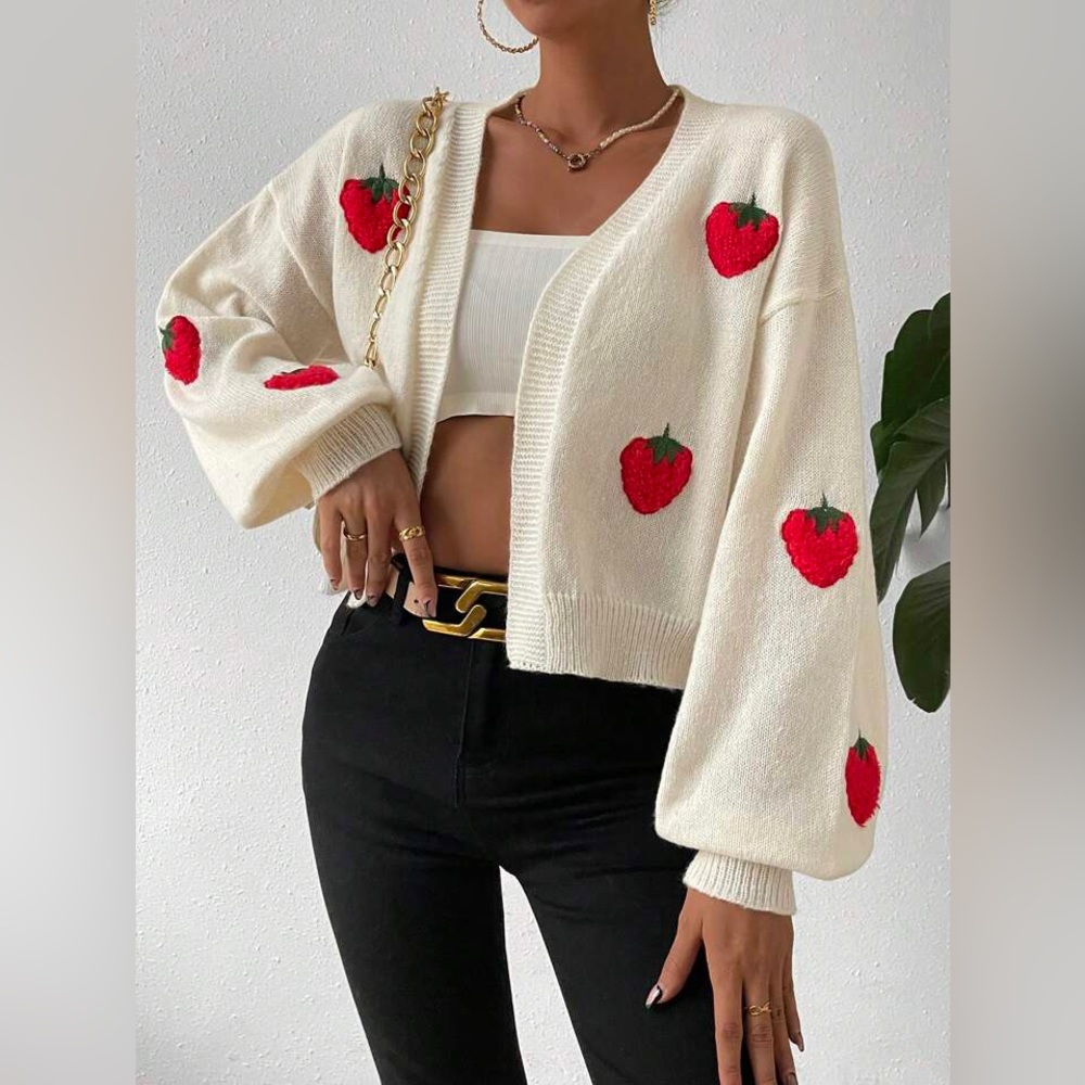 Adorable strawberry embroidered cardigan